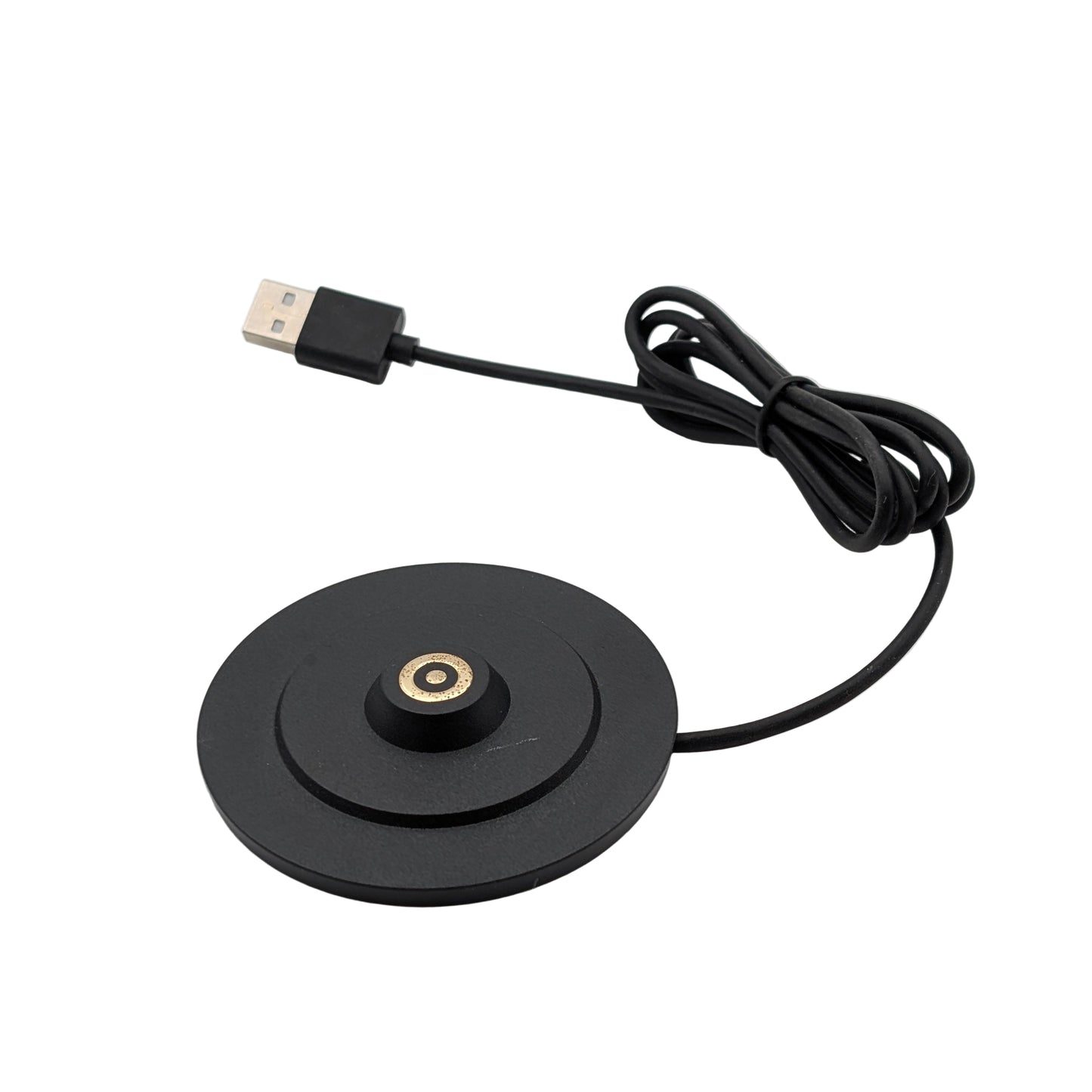 Black magnetic pickup with USB cable on a light gray background