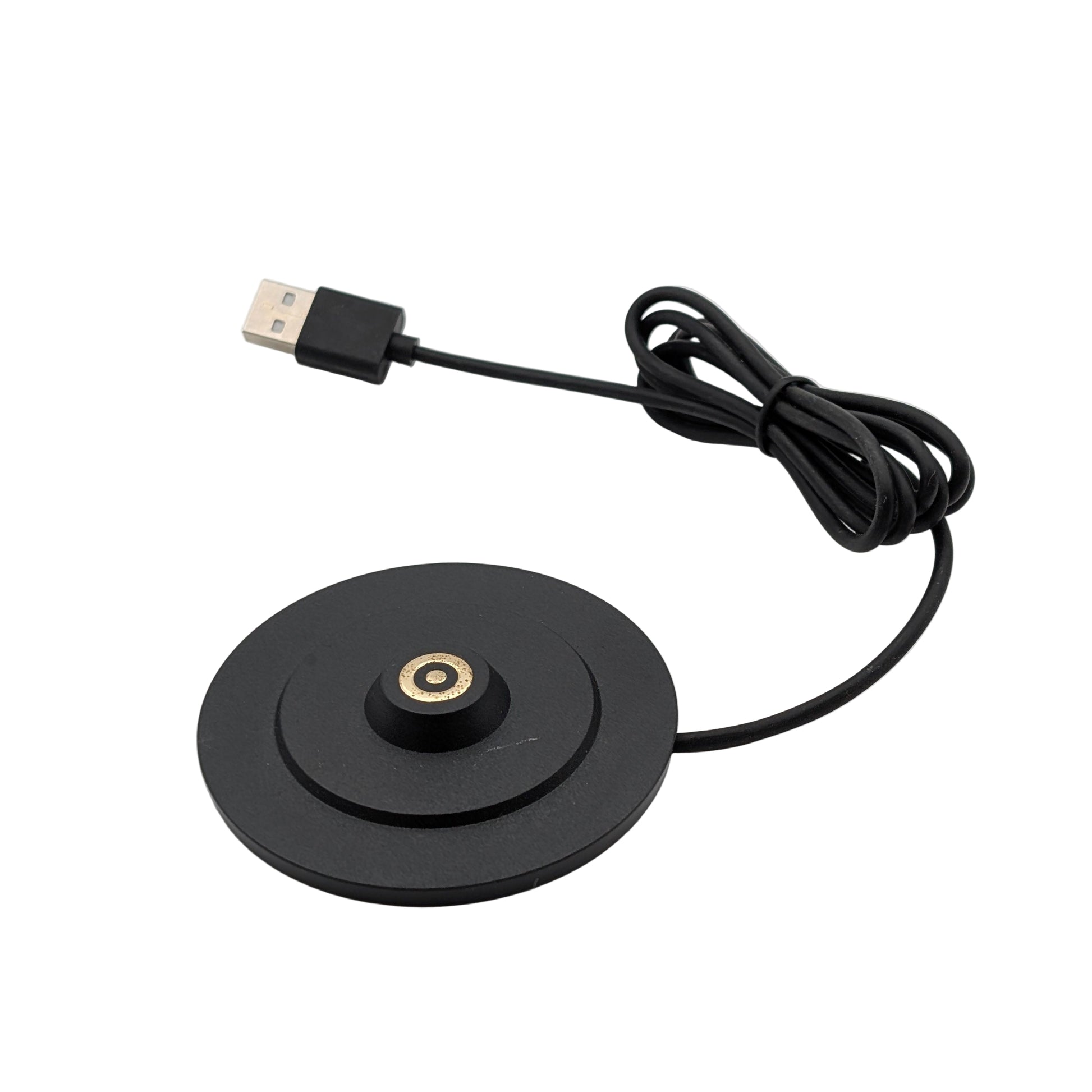 Black magnetic pickup with USB cable on a light gray background